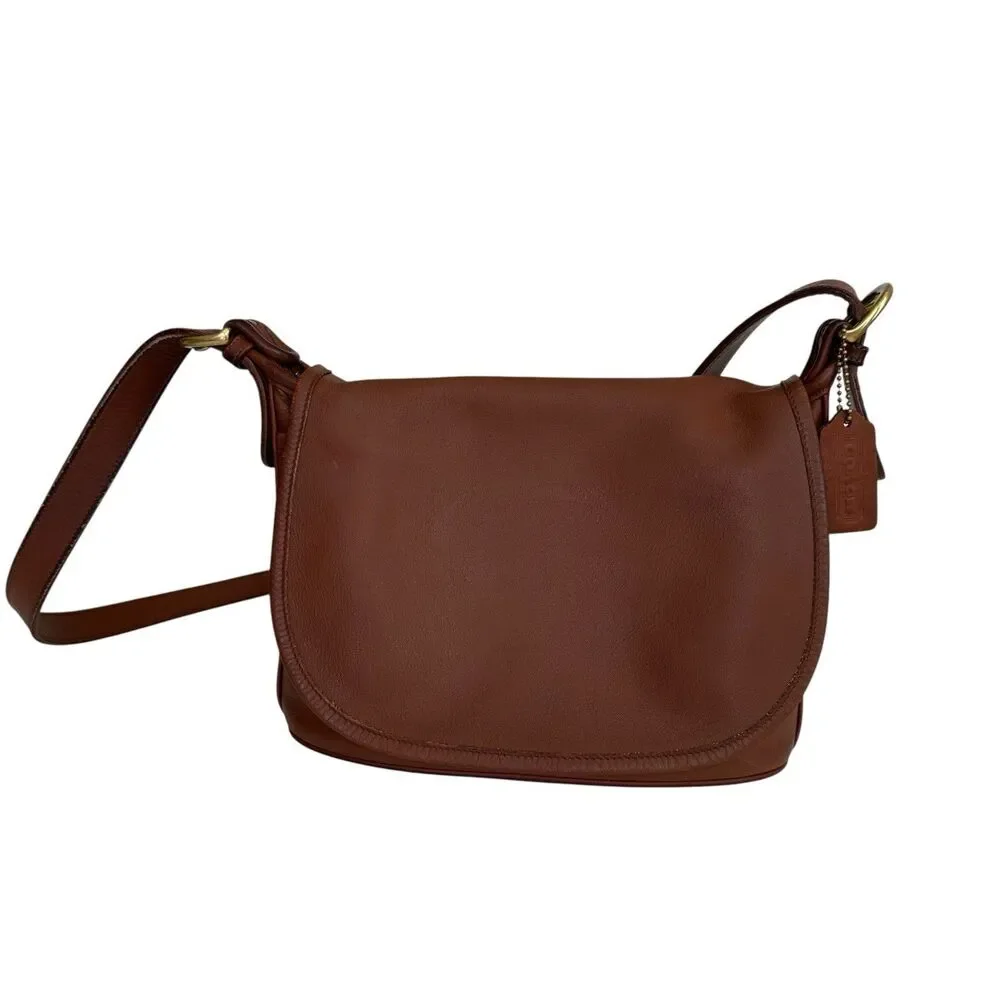 Vintage Coach 4150 Fletcher Flap Brown Leather Shoulder Bag Brass Hardware - Picture 7 of 15